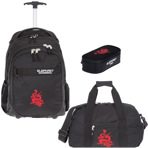 Elephant 3 Teile Set Trolley Schultrolley Rucksack 12646 Black Dragon TSM
