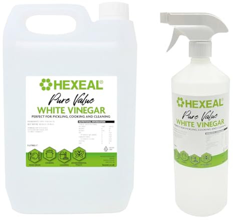 Hexeal White Vinegar Refill Kit – Pure Value White Vinegar 5L & 1L Spray – Cleans Surfaces, Deodorises & Removes Grime