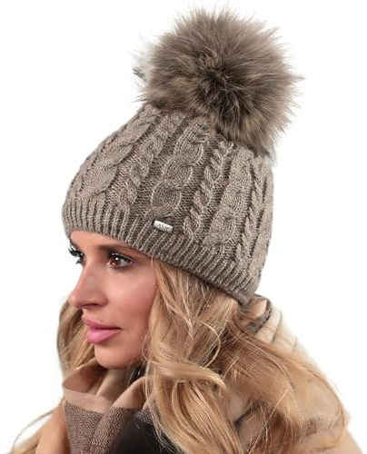 Alur Mütze Damen Beanie Wintermütze Strickmütze mit Bommel - Warme Elastisch Elegant Winter Mütze EKO Bommelmütze - Weiches Garn Stilvoll Universell Warm