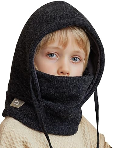 Happy Cherry - Balaclava vinter pojke flicka hatt och halsduk halsskydd barn termisk mössa vindtät huva för skidåkning utomhus cykling - 4–10 år, svart, 4-10 år