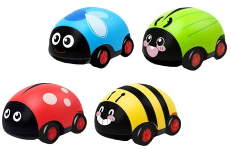 SKISUNO 4stücke Kognitives Marienkäfer-Spielzeug Für Junge Mädchen Fahrzeugspielzeug Aus Kleines Autospielzeug Trägheitsautospielzeug Ohne Batterien Spielrequisiten Zum Zurückziehen