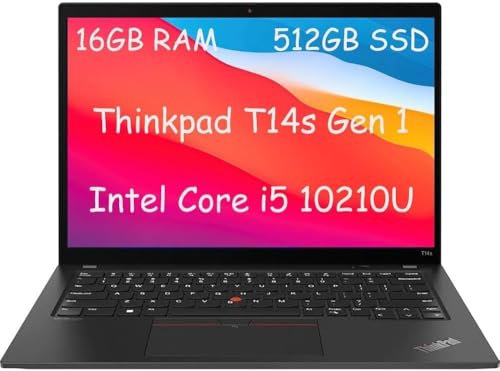 Lenovo Thinkpad T14s Gen 1 Business Laptop, 14 FHD Notebook, Intel Core i5-10210U, 16GB DDR4, 512GB NVMe SSD, Windows 11 Pro (Generalüberholt)