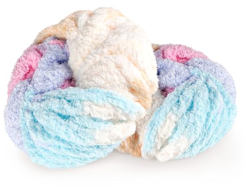 Super Chunky Wool Yarn 250g X 2 - 2cm Blanket for Knitting, Flutterby for Crochet, Soft Material for Blankets, Dolls, Rugs, Bags, Hats, Pillows (Multicolor)