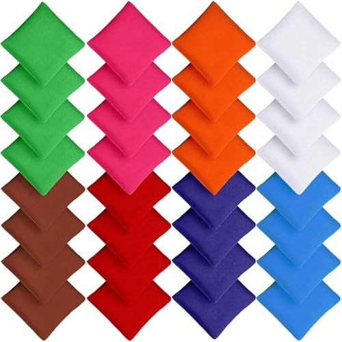 Vabrloy 32 Stück Cornhole Säckchen,8 x 8 cm Nylon Sitzsäcke Werfen,Wurfsäckchen für Cornhole Spiel,Bohnensäckchen Bean Bag Wurfspiel für Erwachsene und Kinder Outdoor Spiele (8 Farben)