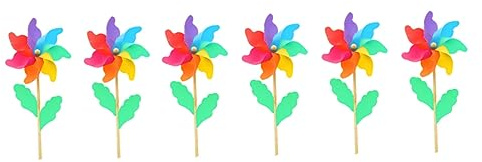 Alasum Wooden Pole Windmill Pinwheel 14Cm Colorful 6Pcs Boys and Girls Windmill Toy for Garden Yard Decoration