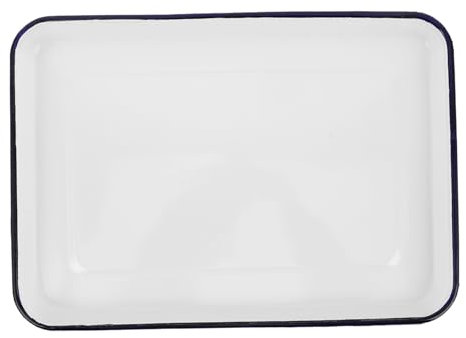 BEBEMOKO Retro Rectangle Enamel Baking Pan for Home and Restaurant Use for Toast Pizza and Salad Vintage Enamelware Tableware