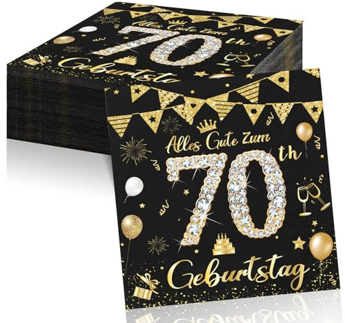 70 Geburtstagsdeko Servietten,Schwarz Gold Papier Party Servietten Tischdeko Für 70. Geburtstag Mann Frau,40 Stück Happy Birthday Servietten Decorations 33x33cm