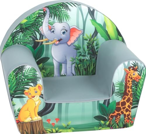Gomoor Kindersessel ab 1 Jahr – Bequem und Leicht – Sessel Kinderzimmer – Waschbarer Bezug – Weiche Schaumstoffpolsterung (Dschungel-Elefant)