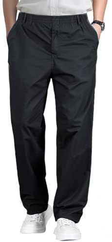 Aimato Pantaloni chino da uomo in cotone 100%, leggeri estivi per il tempo libero e da ufficio, vestibilità regolare con vita elastica, coulisse regolabile + 4 tasche per tutti i giorni e comfort