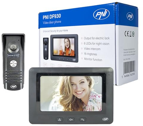 PNI Videocitofono DF930 con 1 monitor, schermo LCD da 7 pollici, 800x480, uscita yala elettromagnetica, nero