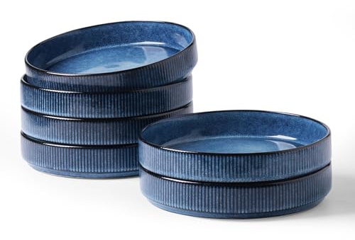 Richmount Star: Juego de 6 piezas, platos hondos para pasta y cuencos para sopa, para cocina y mesa, resistente al microondas y al lavavajillas, Niebla Azul