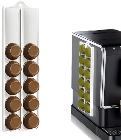 Nearockle Justerbar storlek, väggmonterad, kapselhållare, kompatibel med Nespresso Nespresso Vertuo Dolce Gusto Tassimokapslar, självhäftande kaffekapslar, förvaring kapsel hållare (vit, 2 stycken)