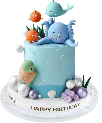 17PCS Under the Sea Cake Decorations, Ocean Animals Cake Toppers with Balls Cake Decorations for Under the Sea Themed Baby Shower Birthday Party Decorations Supplies
