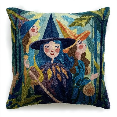 ANSIWEIGO Kit de Latch Hook Créatif pour Coussin et Tapis, 43x43cm - DIY Broderie Point Noué pour Débutants et Adultes | Loisir Antistress à la Main,Magie fantaisiste de la jungle
