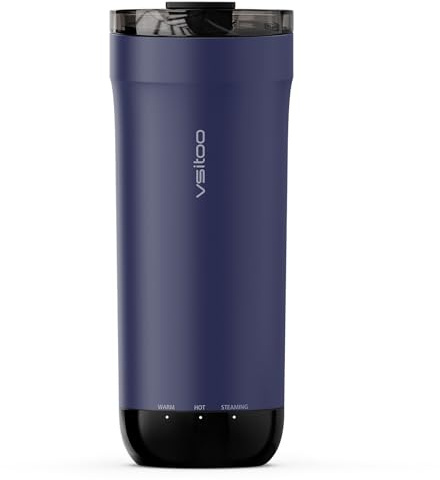 VSITOO S5 16oz Self Heating Travel Mug, Car & Desktop Charging Included | AI Beverage Detection & Auto Heating. 3 Presets, Each Set via App in 1°F Steps, 120–150°F. Button Control, 2–4H Runtime