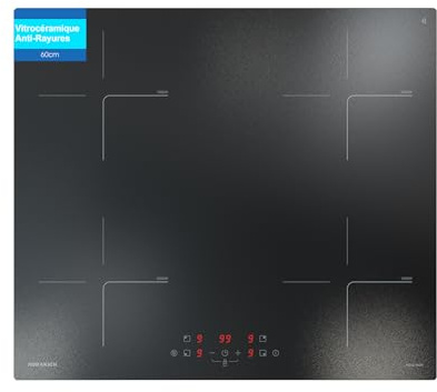 AURAKICH Plaque Induction 4 Feux - Plaque de Cuisson Electrique Encastrable 7000W, Verre Anti-Rayures avec Grattoir, 60cm, Minuterie 1-99 min, 2 Boosters, Sécurité Enfant, 2 Ans Garantie