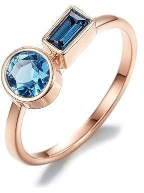 Ayoiow Rosegold Ringe für Damen 585, Topaskein Edelstein Toi Et Moi Zwei Steine Vorsteckring Rosegold 585, 14 Karat Roségold Größe 57 (18.1)