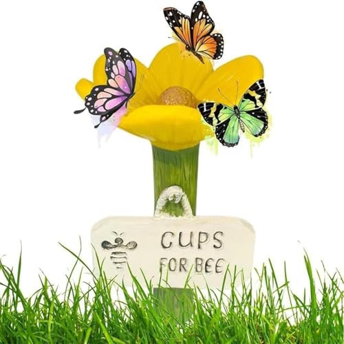 Station d'arrosage d'abeilles en céramique en Forme de Fleur, Alimentateur de Colibri avec Conception de Fleur, Stations d'eau de Fleurs décoratives pour Les Abeilles, Papillon, Alimentateur (Yellow)