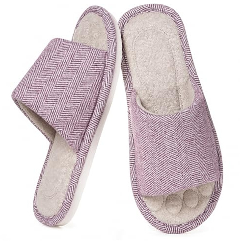 Pantofole Donna Uomo Comode Memory Foam Traspirante Cotone Ciabatte Antiscivolo Punta Aperta Scarpe da Casa Slippers Estate,Viola,37/38 EU,Etichetta 38-39