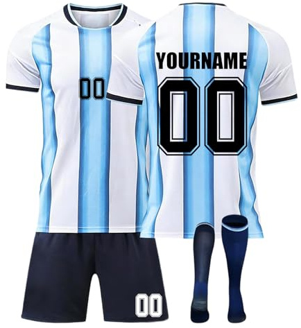 Coupe Monde 2026 Maillot Football Personnalisé avec Nom Nombre pour Garçon et Homme, Monde Domicile/Extérieur Ensemble Foot Entraînement T-Shirt Short et Chaussettes Respirant,Cadeau Garcon
