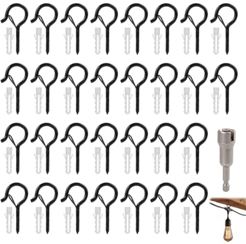 30 Piezas De Rosca Con Hebilla De Seguridad,Ganchos Para Atornillar,Ganchos Negros De Acero Inoxidable Para Colgar,Tornillo Gancho De Pared,Tornillos De Luces,Plantas,Cables Y Decoración