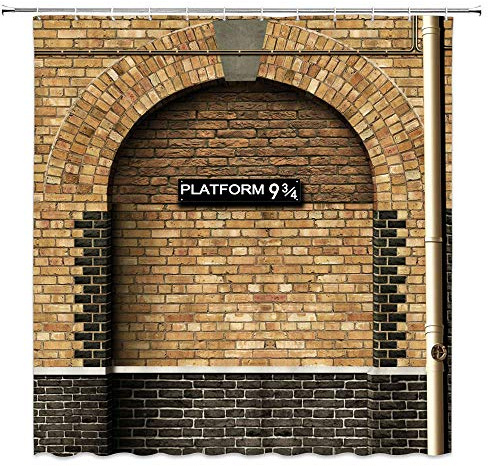 Festman Harry Potter-serien duschgardin plattform 9 3/4 till trollkarlsskolan tyg badrumsgardin dekor maskintvättbar mögelbeständig med krokar 70 x 70 tum Multi 2945
