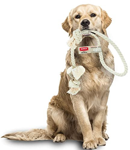 4DOGS Dog Rope Toy for Dog Teeth Cleaning Combined with Natural Dog Chew Antler, This is 100% Natural Gluten Free, GMO Free Dog Toys - 1 Piece Loop - Large Mix