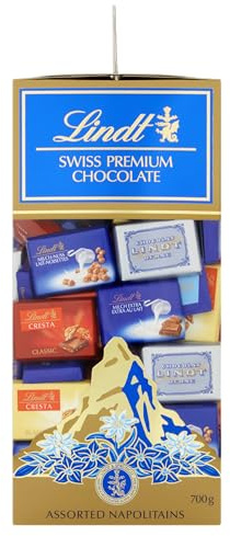 Lindt Swiss Assorted Napolitains – 700g Gift Box – Chocolate Selection – Milk, Dark & White Mini Bars for Sharing