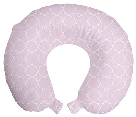 ABAKUHAUS Orientale Cuscino da Viaggio, Thin Line orientale Motif, Accessorio in Schiuma di Memoria per Viaggio, 30 cm x 30 cm, Baby Pink and White
