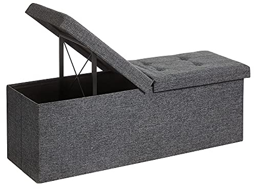 SONGMICS MAZIE Collection - 43 Inches Storage Ottoman, Foldable Storage Bench with Flipping Lid, 660 lb Load Capacity, for Entryway, Living Room, Bedroom, Dark Gray ULSF76GYZ