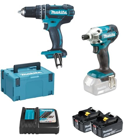 Makita Schraubendreher-Set DLX2337J mit Akku-Schlagbohrschrauber 18 V, Akku-Schlagschrauber 18 V, 2 Akkus und Ladegerät