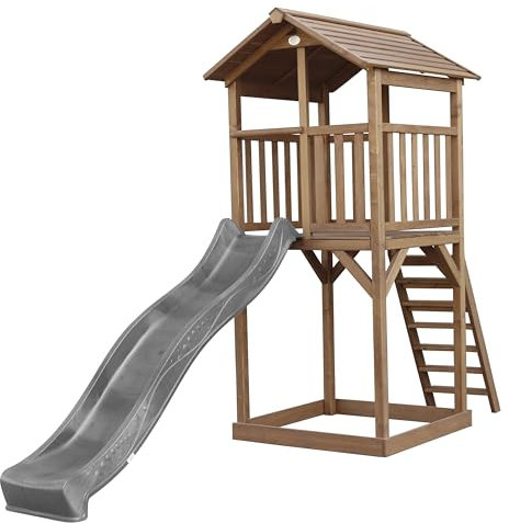 AXI Beach Tower Aire de Jeux avec Toboggan en Gris & Bac à Sable | Grande Maison Enfant extérieur en Marron | Cabane de Jeu en Bois FSC