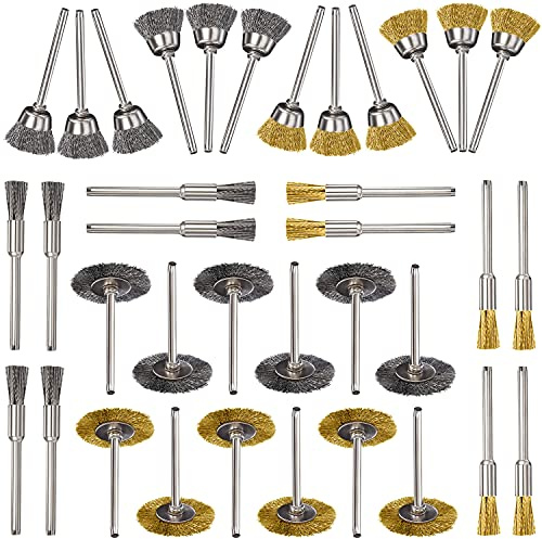 GIAK Messing Stahldraht Rad Pinsel Set Drahtbürste Set Mini Messingbürste Drahtbürste 36 Stück Polieren Reinigung Drehwerkzeug für DIY , Schleifen, Reinigen, Entkalken usw | Metallbürsten, rostfrei, Metall, für Bohrmaschine, Schleifmaschine und andere rotierende Werkzeuge