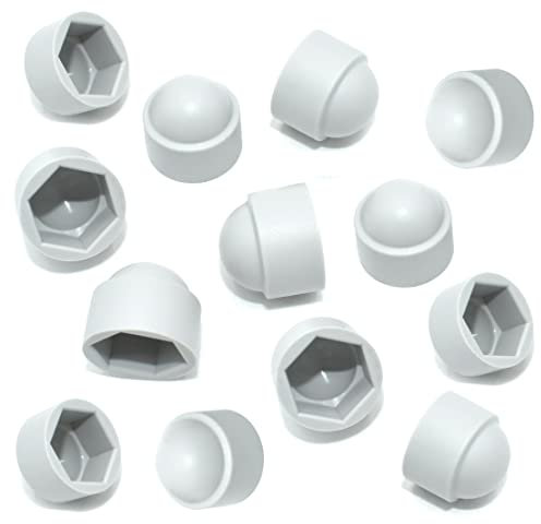 TERF® M8 White Plastic Hex Nut Bolt Dome Cap Cover M8 (13mm Spanner) Nut and Bolt Protective Caps Cover Hexagonal - Pack of 20