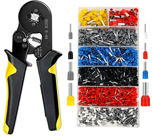 Crimpzangen Aderendhülsen Set, LOTUSWILD Aderendhülsen Tool Kit 0,25-10 mm² Kabelschuhzange Set 1250 stück Kabelschuhzange Crimpzange Aderendhülsen Zange Ergonomischer Griff Crimp Tool - Gelb