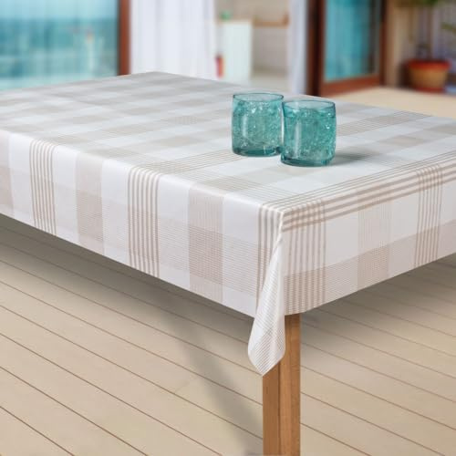 laro Wachstuch-Tischdecke Abwaschbar Garten-Tischdecke Wachstischdecke PVC Plastik-Tischdecken Eckig Meterware Wasserabweisend Abwischbar G03, Muster:Streifen Weiss-braun, Größe:130x140