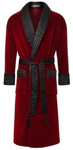 Bown of London Astor Luxury Cotton Long Velvet Smoking Jacket in Burgundy (XL)