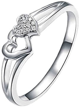 Epinki Platin Verlobungsring, 0.03ct Labor Erstellt Diamant Ehe Ringen Doppel Herz Form, Geschenk Freundin, Echtes Gold Kollektion, Silber, Gr.53 (16.9)