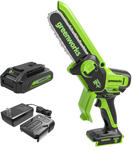 Greenworks 24V 6 Mini Chainsaw Cordless , Small Cordless Handheld Saw, 2.0Ah Battery and Charger Included, for Tree Trimming and Pruning