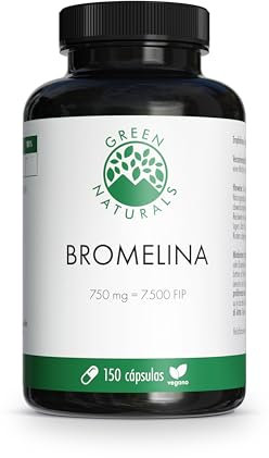 Bromelina – Alta dosis: 750 mg (5000 GDU/g) de extracto natural de piña – Cápsulas gastrorresistentes – 150 cápsulas (5 meses) – Veganas y analizadas en laboratorio – Green Naturals®