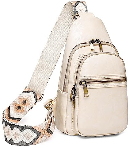 KFXFENQ Schultertasche für Damen, PU-Leder, Umhängetasche, modischer Sling-Rucksack, Mehrzweck-Brusttasche für Damen, Beige, Strapazierfähig