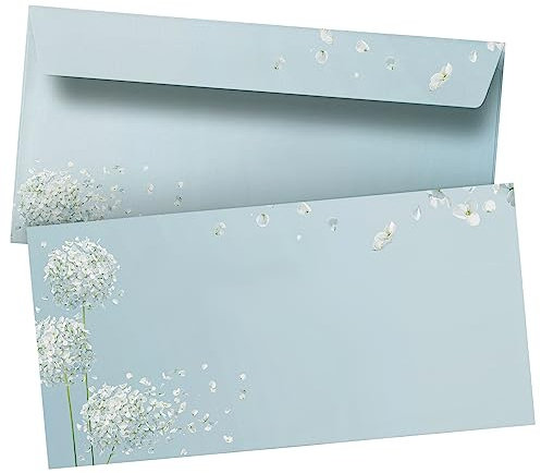 Einladungskarten Manufaktur Hamburg 50 Briefumschläge DIN Lang | Schneeball Blume Modern | selbstklebend ohne Fenster | Brief-Umschlag mit Design-Motiv bedruckt | 90 g/m²