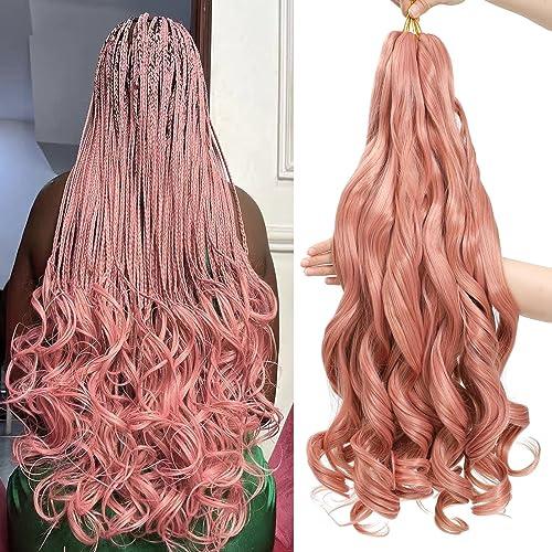 Cabello trenzado rizado francés, paquete de 8 unidades, cabello trenzado suelto ondulado para mujeres negras, trenzas de rizo francés de 24 pulgadas, extensiones de cabello sintético preestirado (MP2)