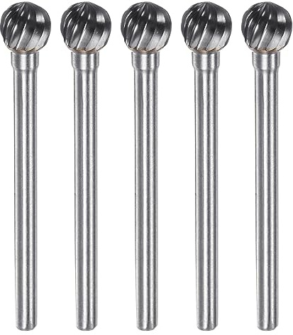 sourcing map 5 Stück Wolframstahllegierung Frässtifte 6mm, Länge 43mm Einfaches Muster Fräser 3mm Runder Griff für Holzschneiden, Bohren, Polieren, D