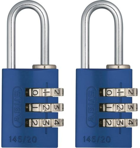ABUS Zahlenschloss 145/20 Blau - Kofferschloss, Spindschloss u. v. m. - Aluminium-Vorhängeschloss - individuell einstellbarer Zahlencode - ABUS-Sicherheitslevel 3 (Packung mit 2)
