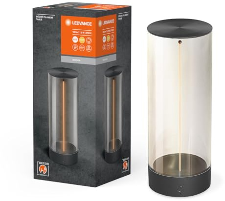 Ledvance DECOR FILAMENT Lampada da tavolo a LED, 240 mm, grigio scuro, 1,2 W, 105 lm, design a filamento moderno, controllo della luminosità individuale, dimmerabile, tecnologia touch, batteria al