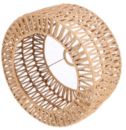 Garneck Abat Jour en Rotin, Abat-jour Suspendu en Corde de Paille, Cache-lumière pour Plafonnier E27, Structure Tissée Rustique, Salon Chambre