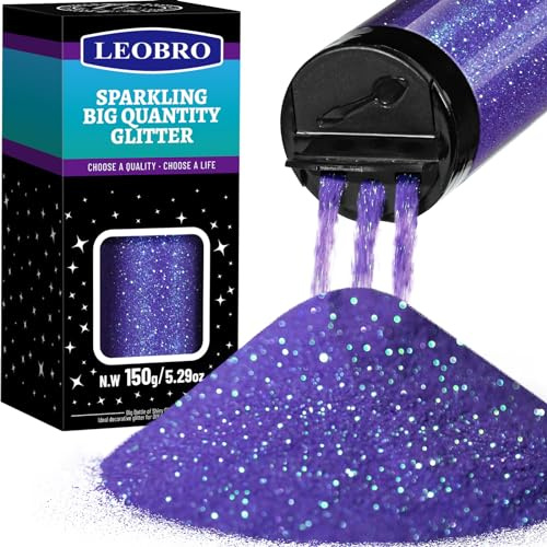 LEOBRO Violetter Glitzer, 150 g, schillerndes violettes feines Glitzerpulver für Handwerk, Becher, Kerzen, DIY-Kunst und Handwerk