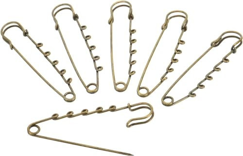TAMUNI 20 Stück 75 mm 20 Stück Gold-Bronze robuste Sicherheitsnadeln Kilt mit 5 Schlaufen Sicherheitsnadel mit Schlaufen Schmuck-Sicherheitsnadeln für die Herstellung von Broschennadeln
