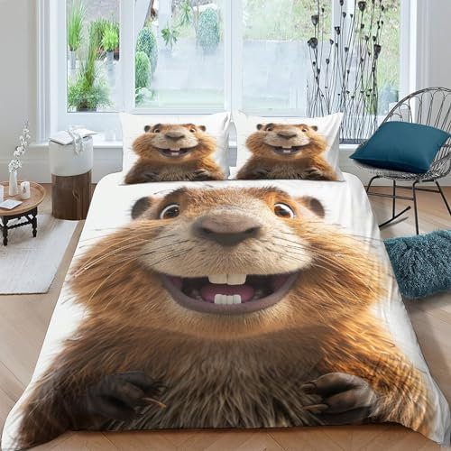 HITBOD 3D Biber Bettwäsche-Set,3 Teilig Betten Set,Microfaser Bettbezug Und Kissenbezug Mit Reißverschluss Mit Reißverschluss Für Kinder Jungen Jugendliche King（220x240cm）